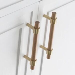 (2) Beech Wood & Brass 5” Cabinet Pulls